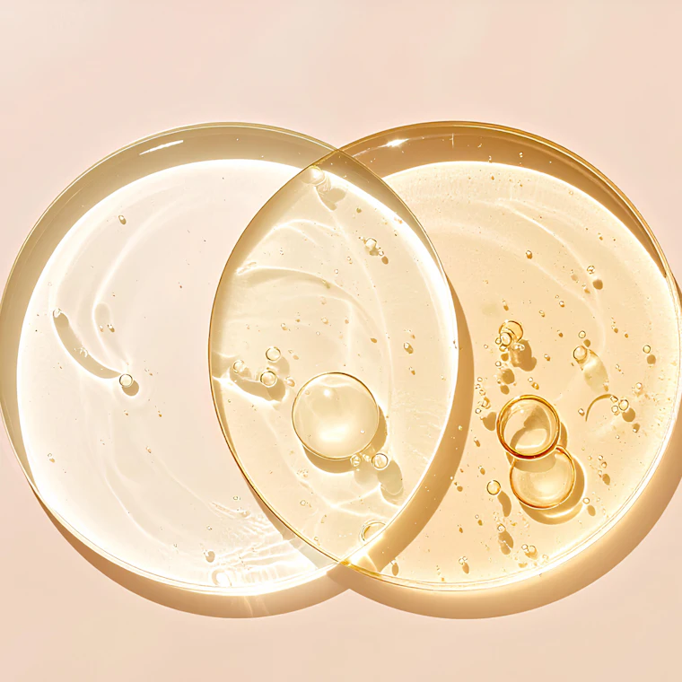 Due gocce di gel cosmetico trasparente, viste da vicino