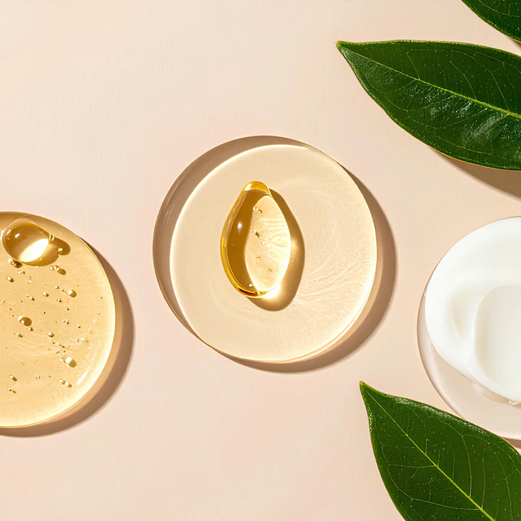 Formule cosmetiche diverse a confronto, con foglie verdi
